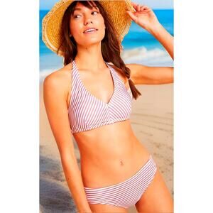 Anthropologie Striped Bikini Swimsuit Nautical Resort Beach Vacation Plum Small